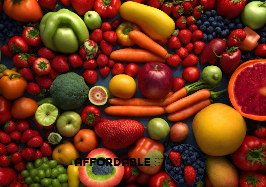 Assorted Fresh Fruits and Vegetables Top View