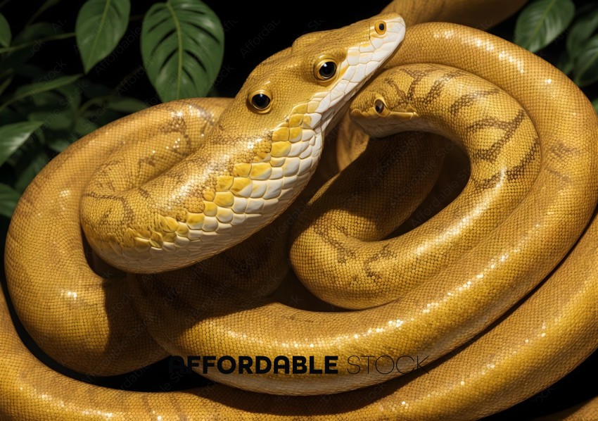 Golden Yellow Python with Foliage Background