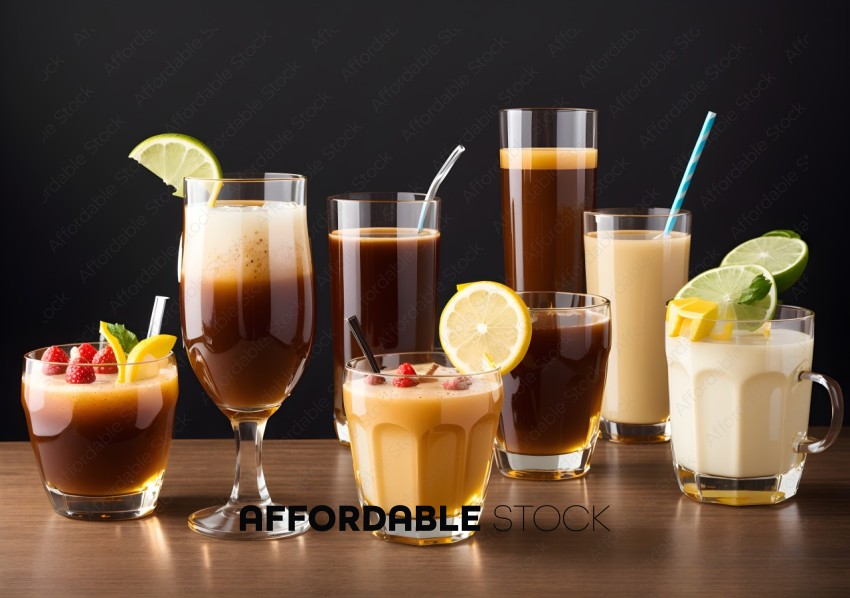 Variety of Coffee and Tea Beverages in Glasses