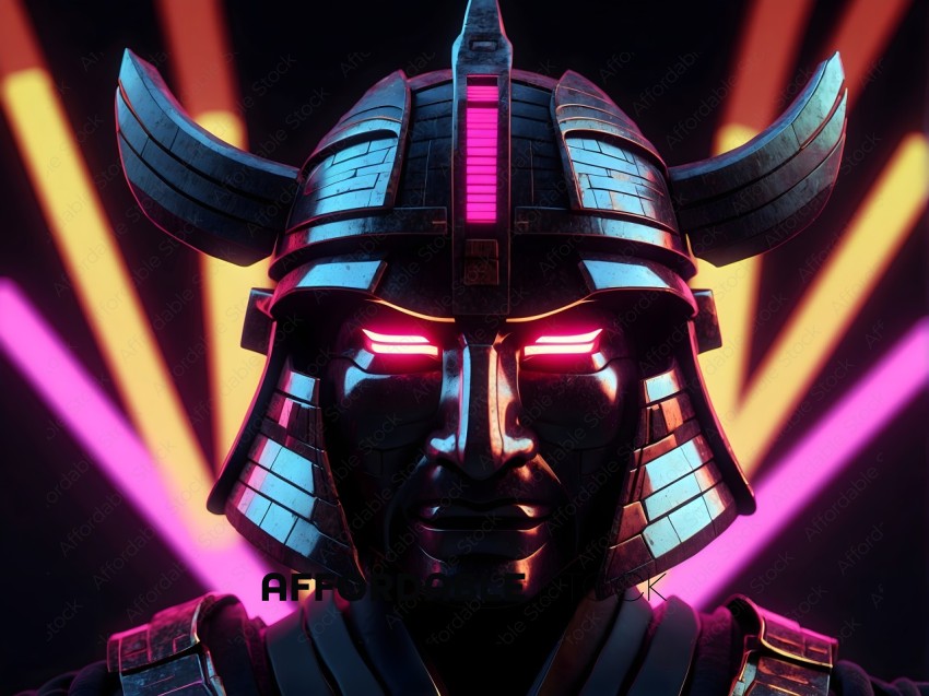 A Japanese Warrior with a Pink Light on His Helmet