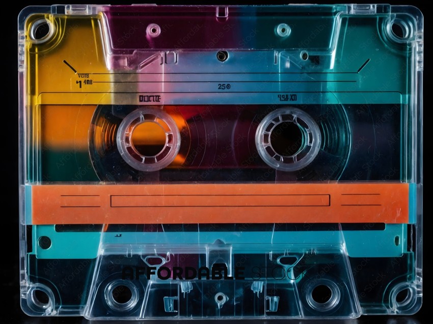A cassette tape with a rainbow of colors