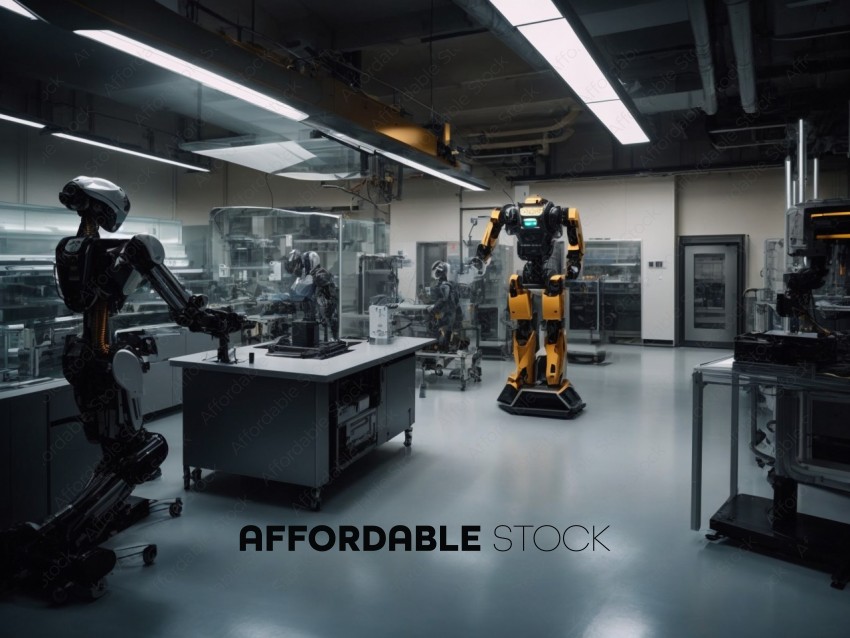 Advanced Humanoid Robots in High-Tech Laboratory