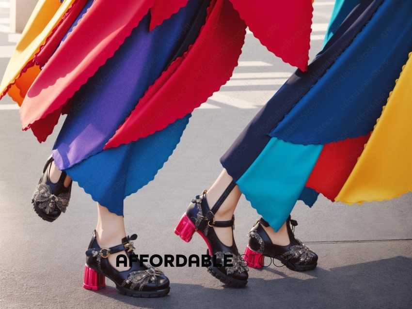 Colorful Skirts and Stylish Shoes on City Street