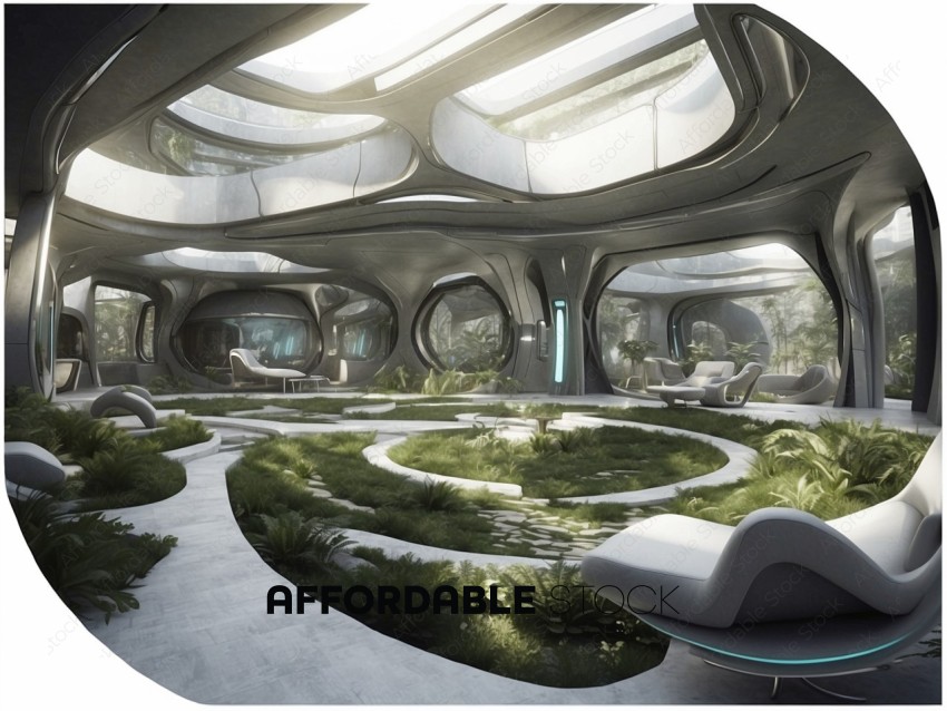 Futuristic Greenhouse Lounge Interior