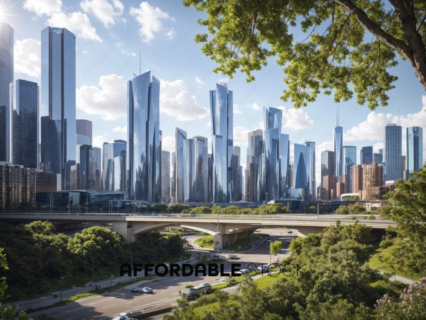 Modern Skyline with Green Urban Park