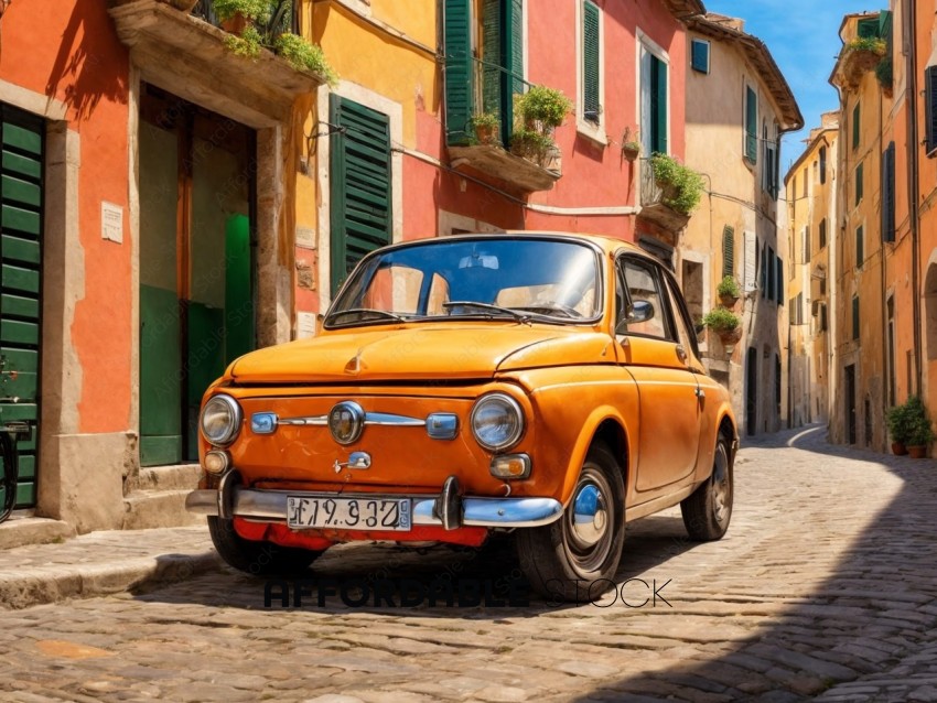Vintage Orange Car in Italian Street