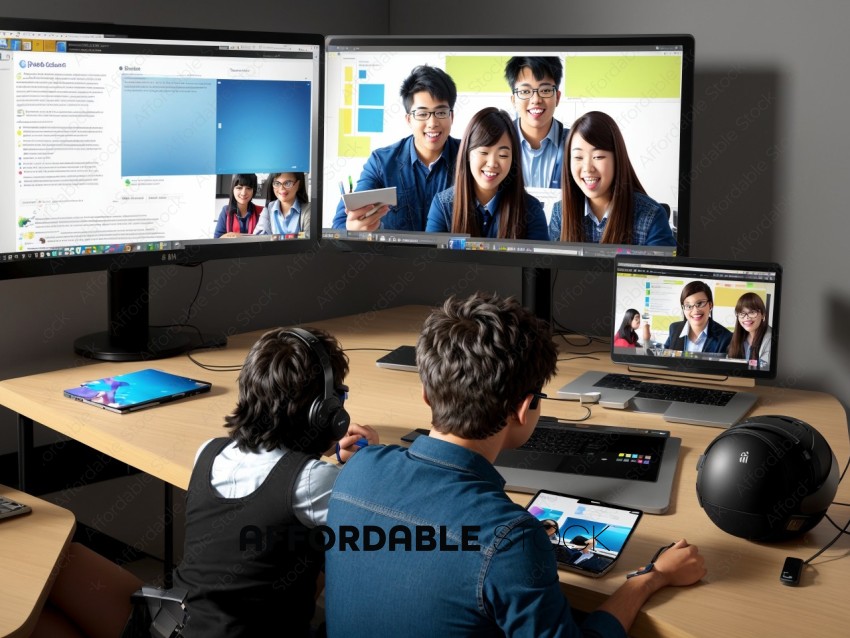 Modern Multi-Screen Workspace with Collaborative Team