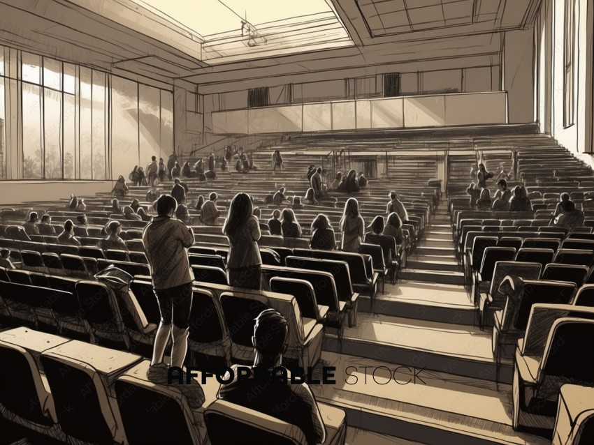 Lecture Hall Interior Sketch with Students