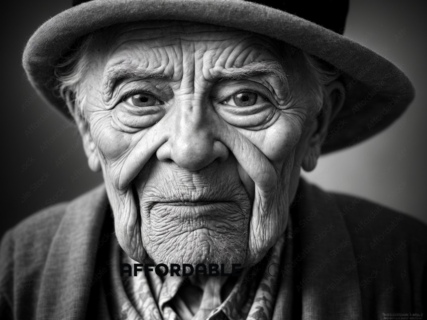 Elderly Man with Thoughtful Expression in Monochrome