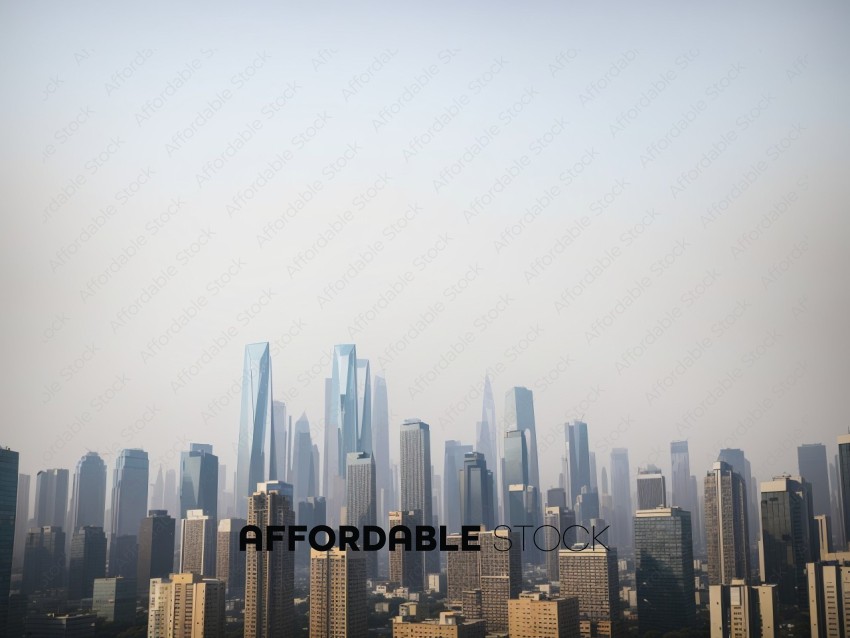 Modern City Skyline Shrouded in Haze