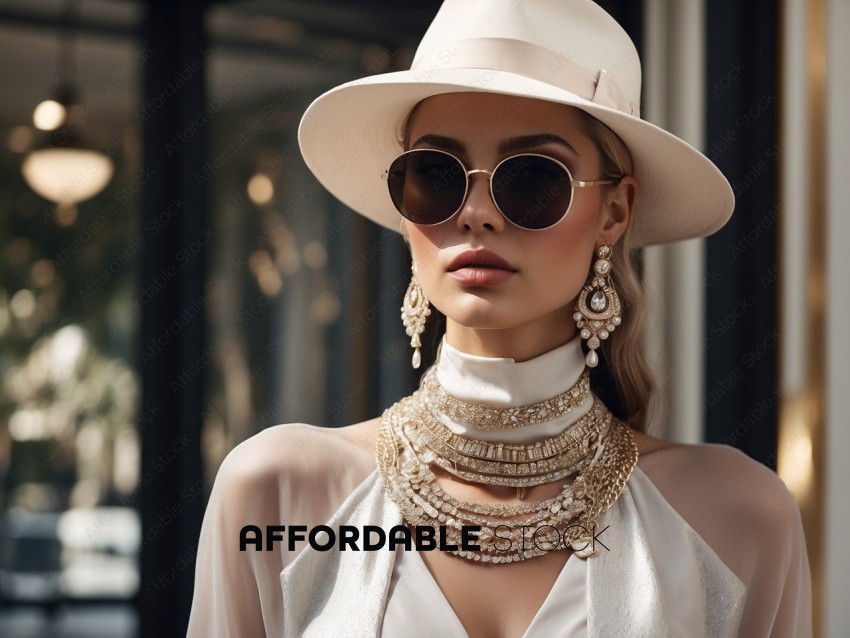 Elegant Woman in Sunglasses and White Hat