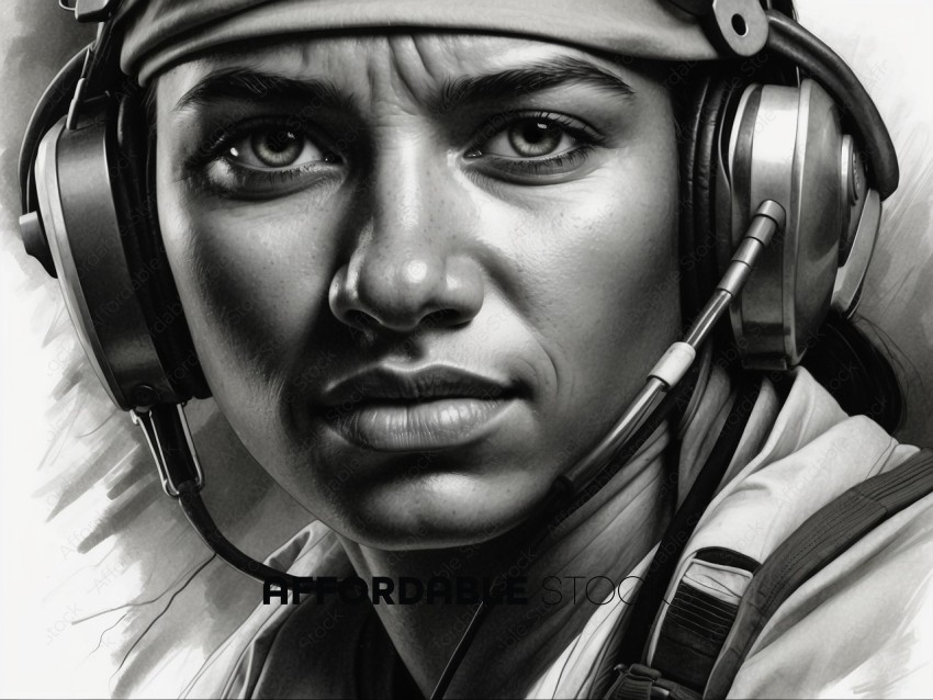 Close-up Portrait of Female Pilot with Headset
