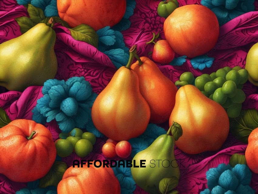 Colorful Fruits and Floral Background Illustration