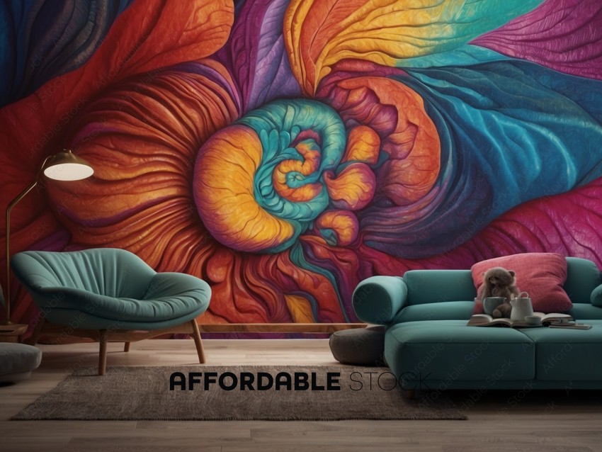 Vibrant Abstract Wall Art in Stylish Living Room