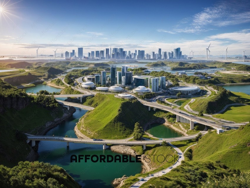 Futuristic Cityscape with Sustainable Energy