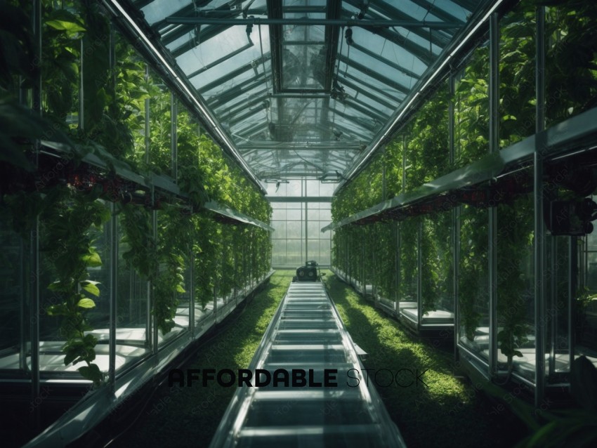 Sunlit Greenhouse with Hydroponic Plant Cultivation