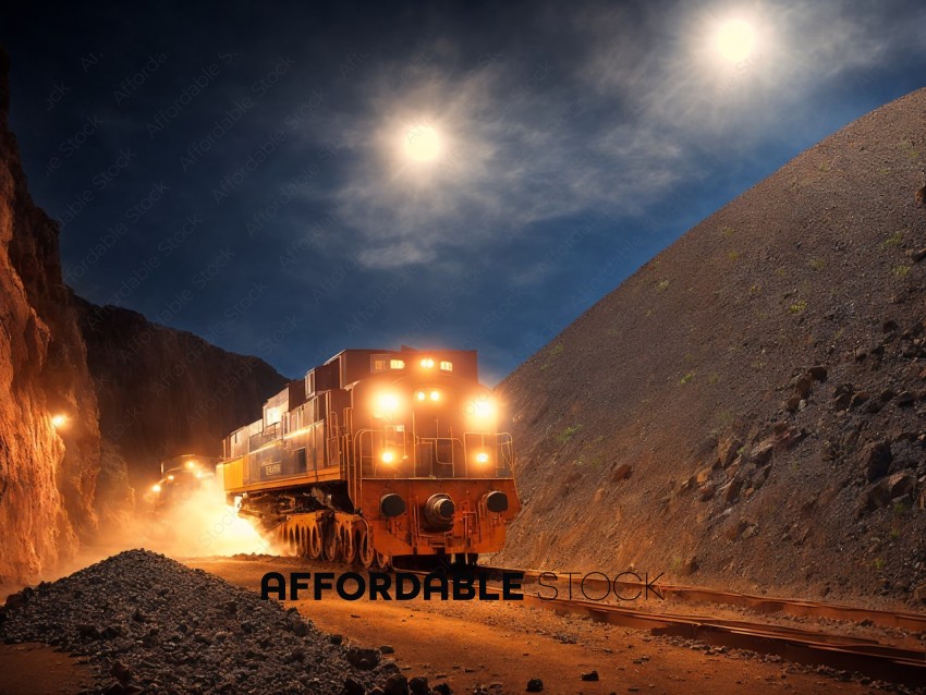 Freight Train Emerging from Mine at Dusk