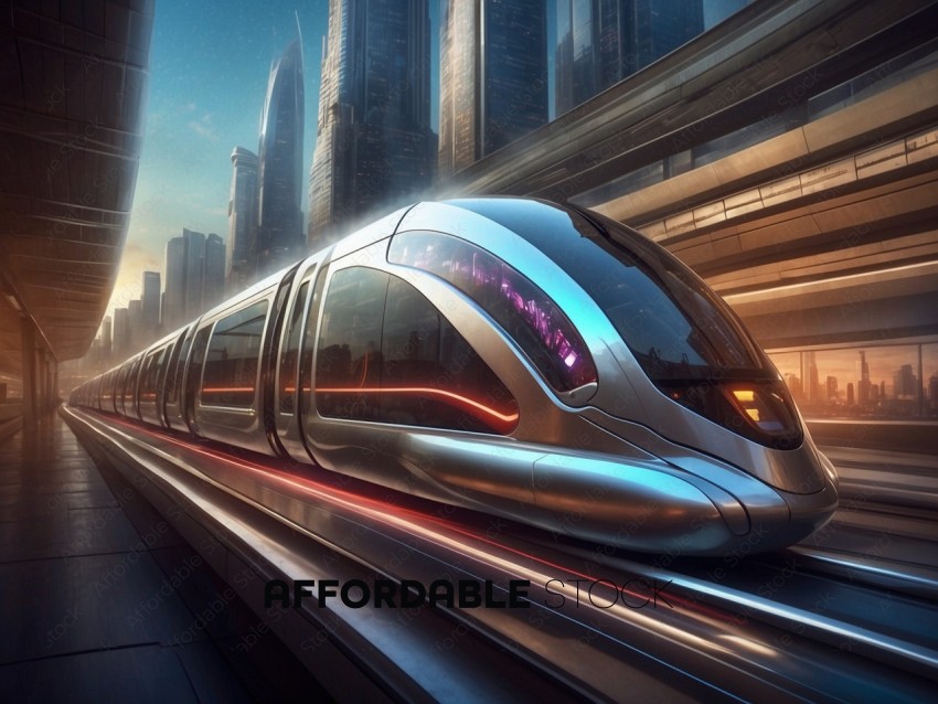 Futuristic Train in Modern Cityscape