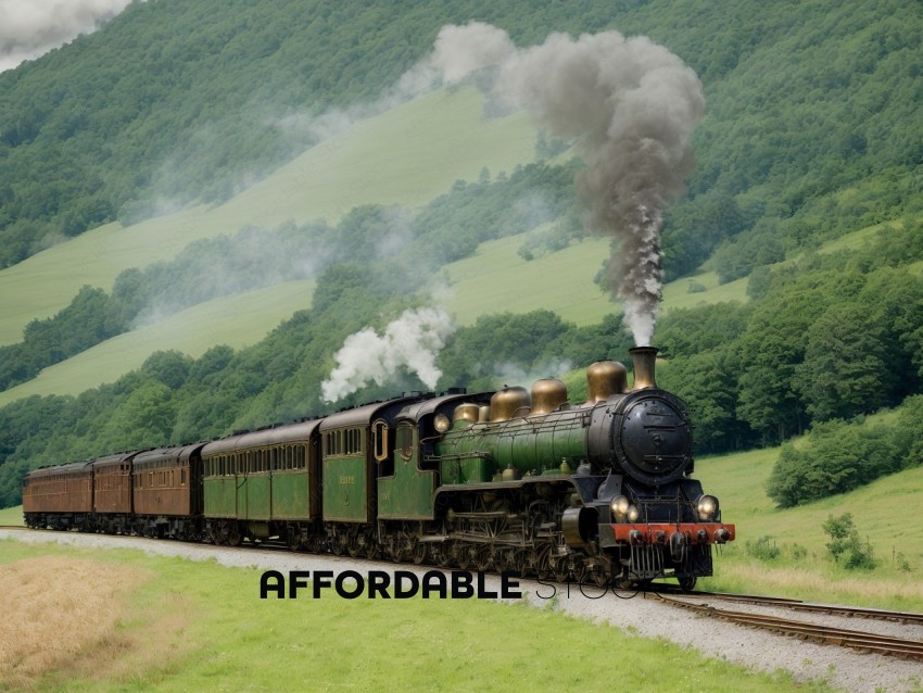 Vintage Steam Train on Countryside Tracks