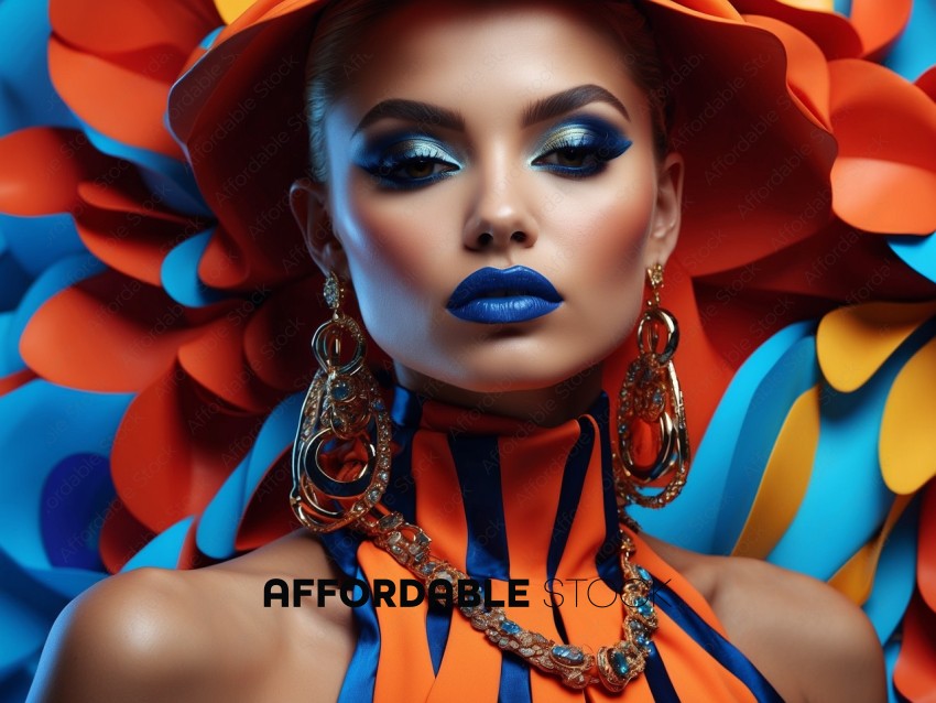 Vibrant Fashion Portrait with Blue Makeup