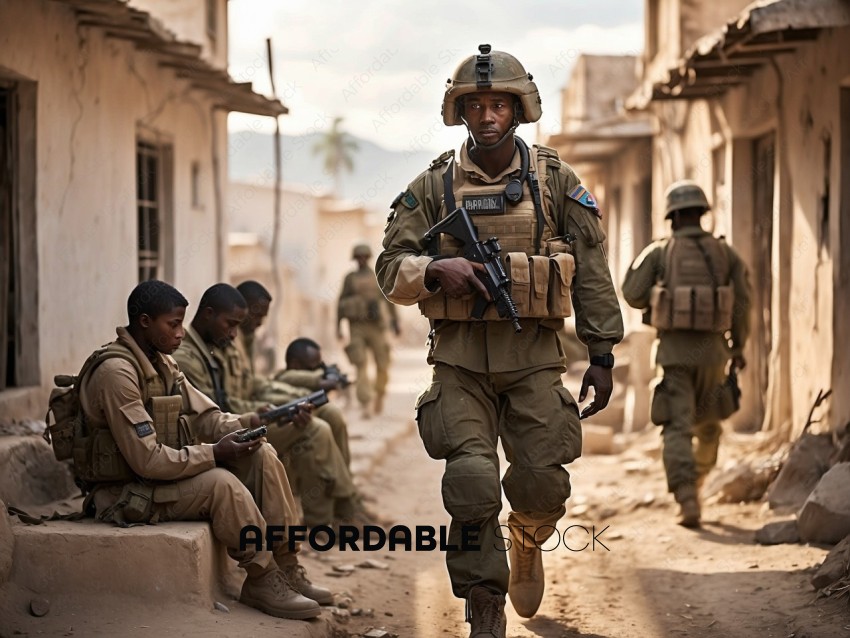 Soldiers Patrolling Desert Town