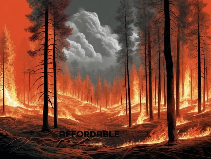 Fiery Forest Wildfire Illustration