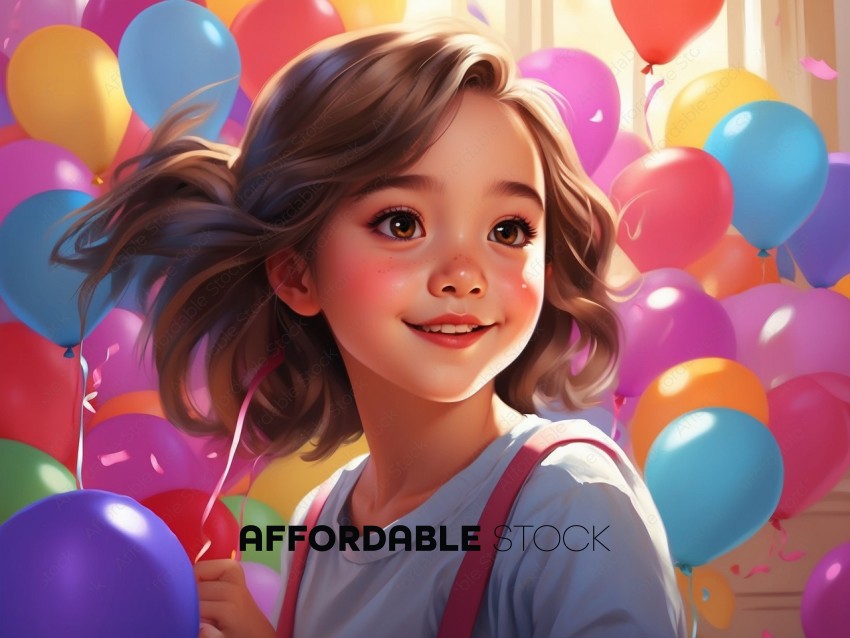 Happy Child Surrounded by Colorful Balloons