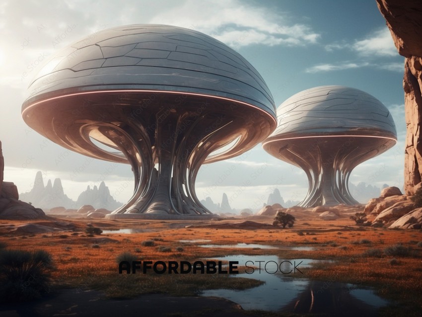 Futuristic Alien Towers on Desert Planet