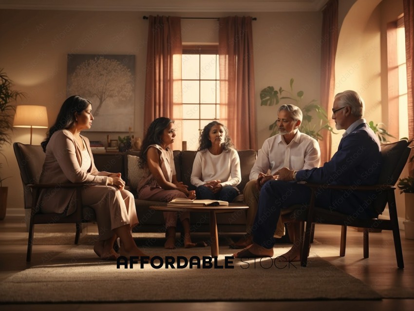 Family Discussion with Elderly Man at Home