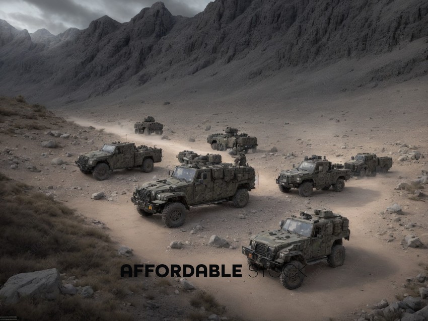 Military Vehicles Convoy in Mountainous Terrain
