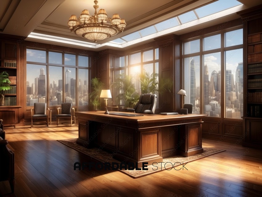 Luxurious Office Interior Overlooking Cityscape