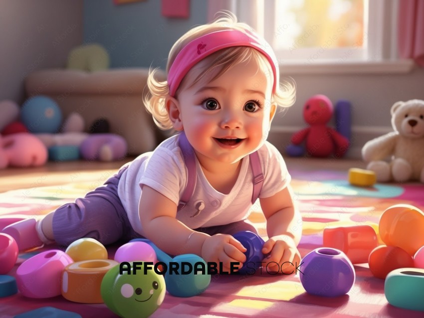 Smiling Baby Playing with Toys Indoors