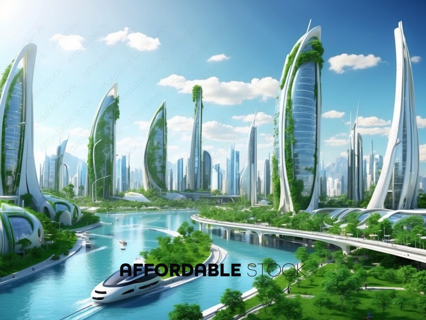 Futuristic Cityscape with Eco Architecture