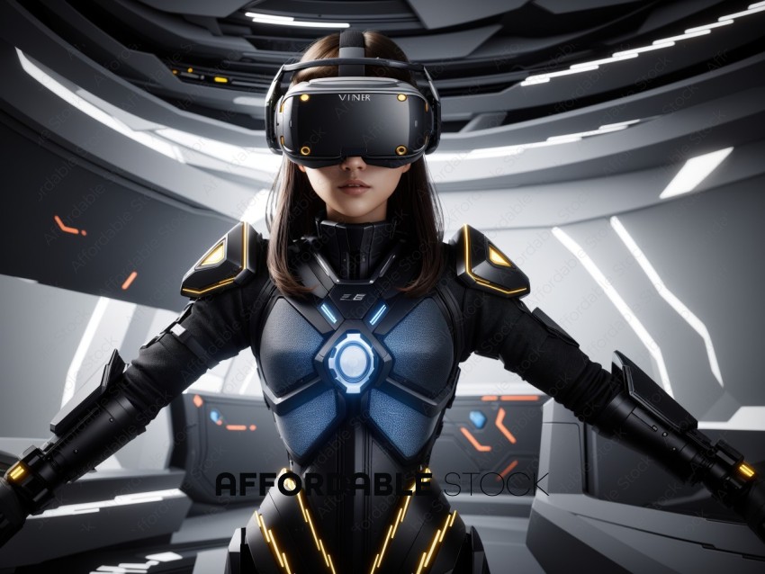 Futuristic Female Gamer with VR Headset