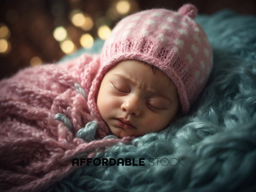 Sleeping Newborn in Pink Knit Hat