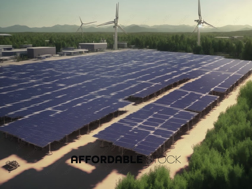 Solar Farm with Wind Turbines