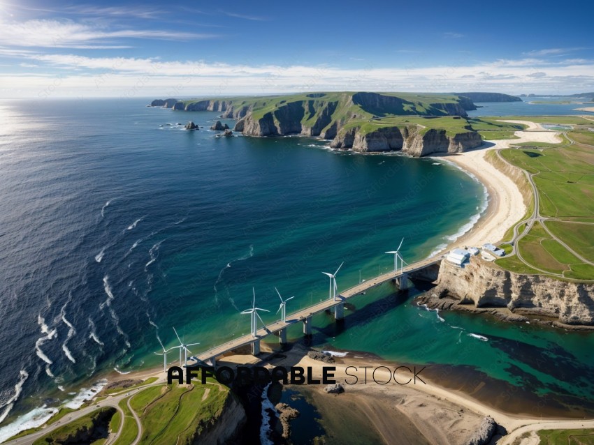 Aerial View of Coastal Wind Farm