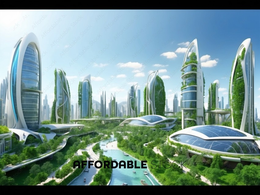Futuristic Green Cityscape with Eco Architecture