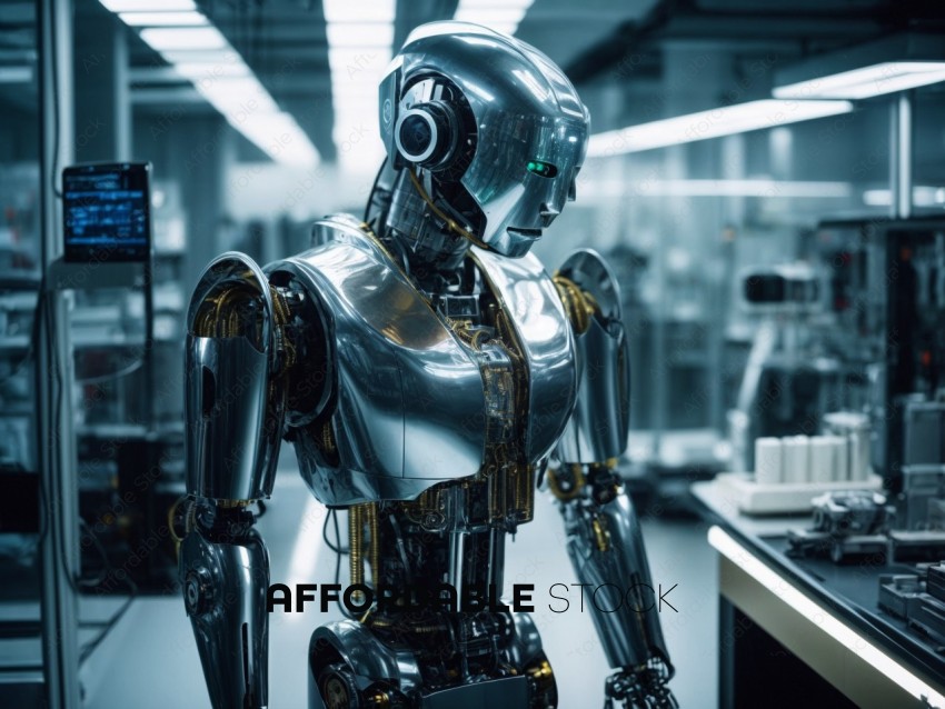 Futuristic Robot in High-Tech Facility