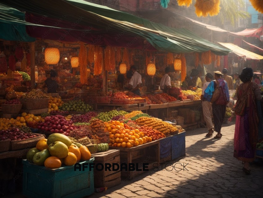Bustling Traditional Outdoor Fruit Market