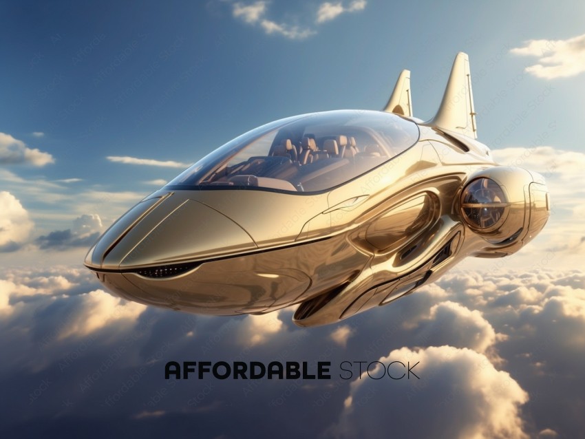 Futuristic Flying Car Above Clouds