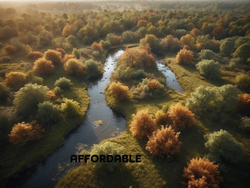 Autumnal Aerial View of a Meandering River