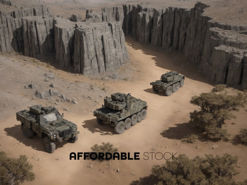 Military Vehicles in Desert Canyon