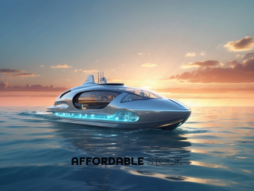 Futuristic Yacht Sailing at Sunset