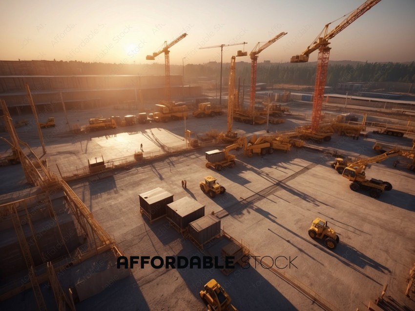 Sunset at Busy Construction Site