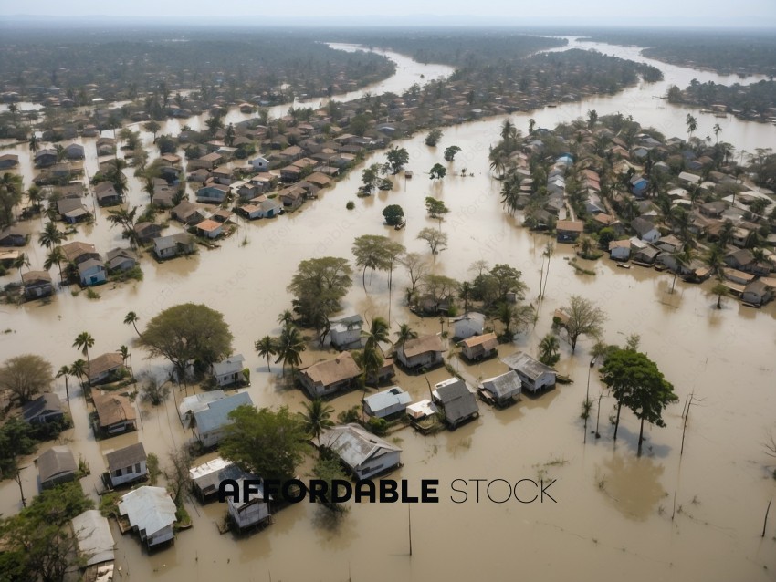 Aerial View of Flooded Residential Area