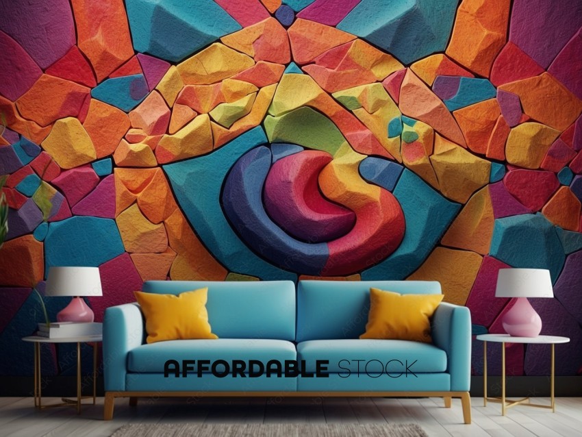 Colorful Abstract Wall Mural and Modern Furniture