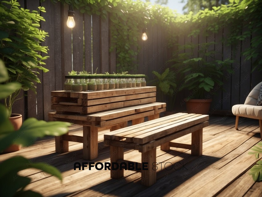 Cozy Outdoor Patio with Wooden Furniture