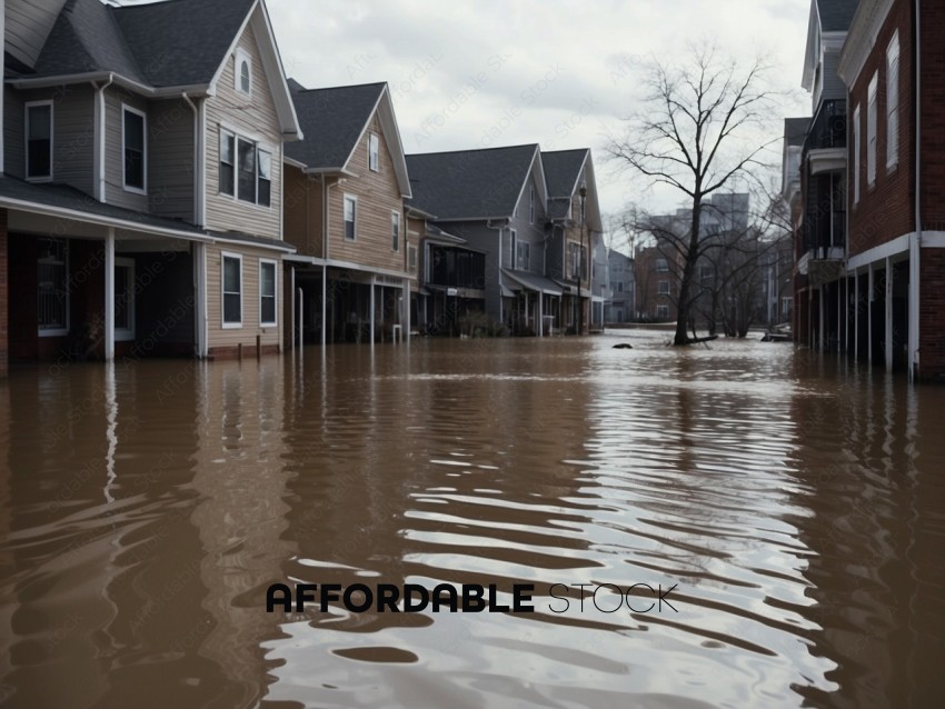 Flooded Suburban Street with Houses