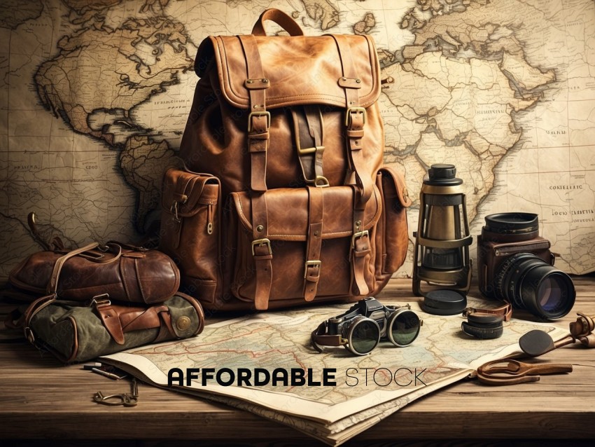 Vintage Travel Exploration Gear with World Map